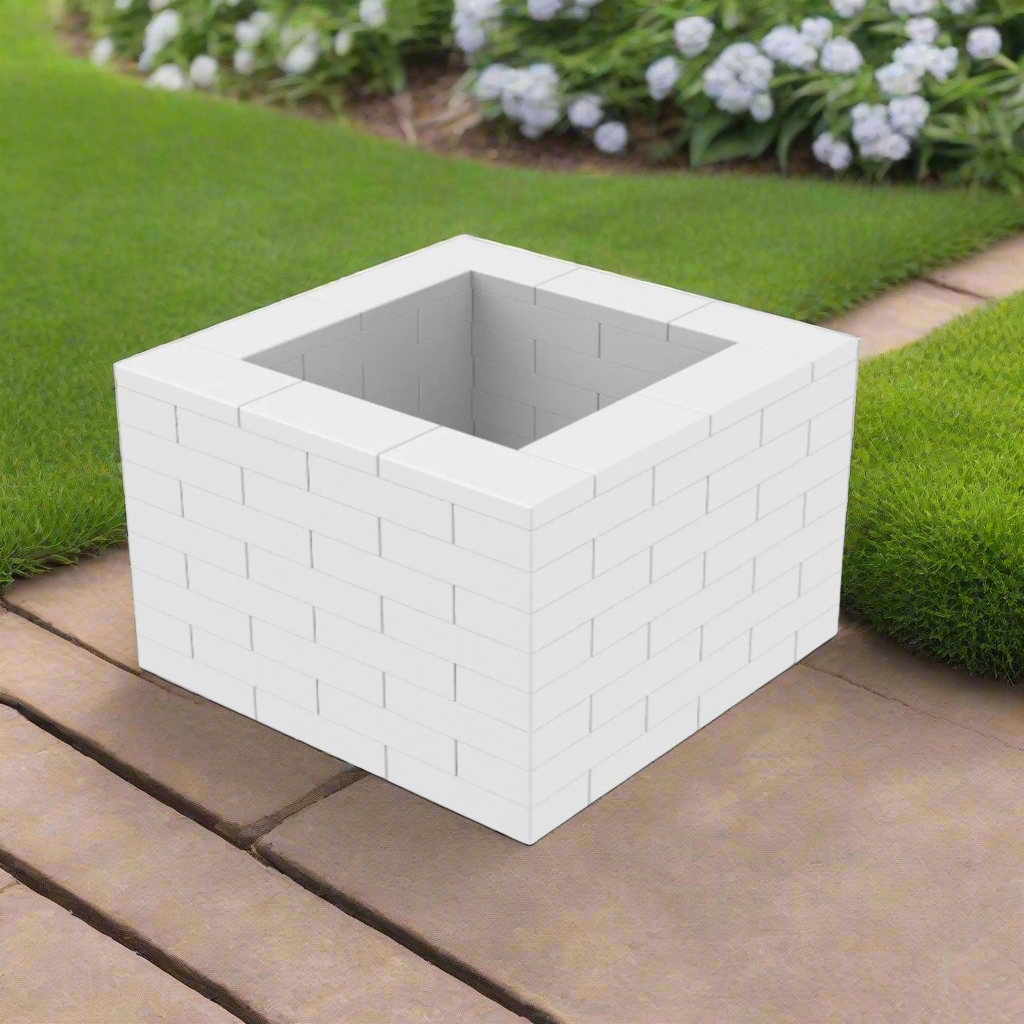 Kit de jardinera de ladrillo de plástico blanco 3 x 3 x 8